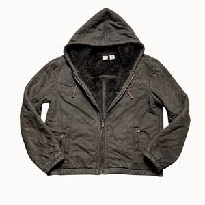 Armani Exchange Workwear Faux Shearling Lined Hooded Jacket Brown Slim Fit L